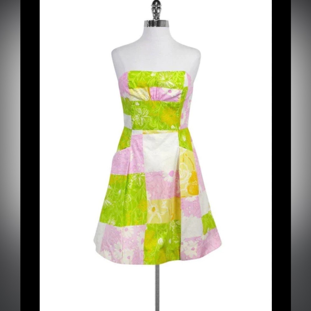 Lilly Pulitzer - Multicolor Patchwork Strapless D… - image 1